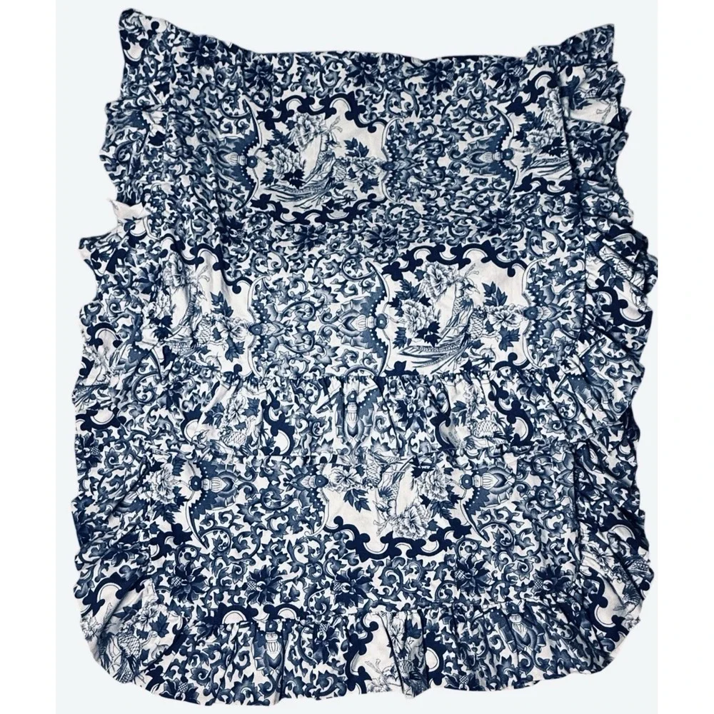 Ralph Lauren Tamarind‎ Sham Ruffle KING SET Blue White Porcelain Chinoiserie